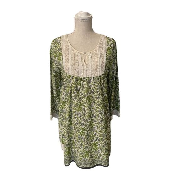 Calypso St Barth Indian Block Print Beaded Tunic Dress Size Small - Picture 2 of 16